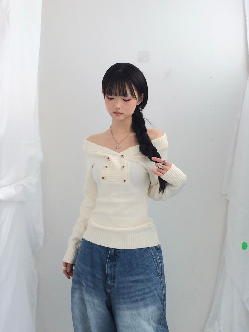 button shawl collar knitwear