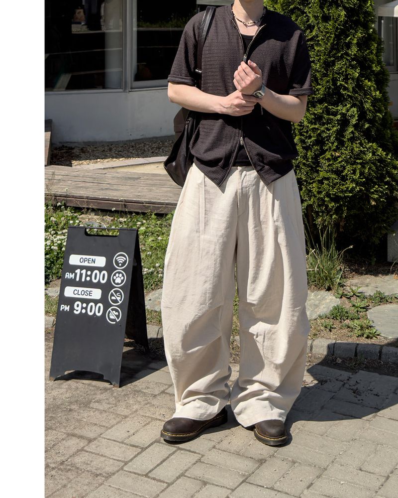 Aven Linen Two-Tuck Wide Pants