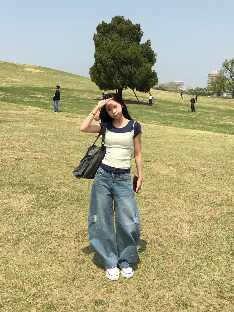 Curvy Crack Curved Denim Pants (1c)