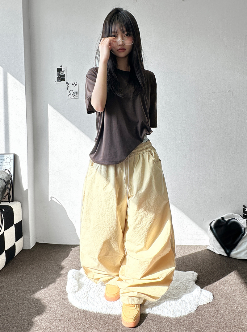 Billion Parachute Balloon Pintuck String Wide Long Pants 3 Colors 