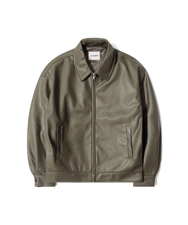 QT8 GARMENTS（キューティーエイトガーメント）の「LB Synthetic Leather Single Jacket (Grey Khaki)（Jackets/Outerwear）」