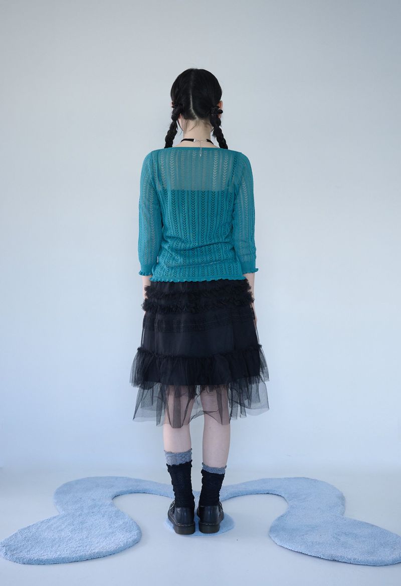 3/4 LACE KNIT CARDIGAN TURQUOISE