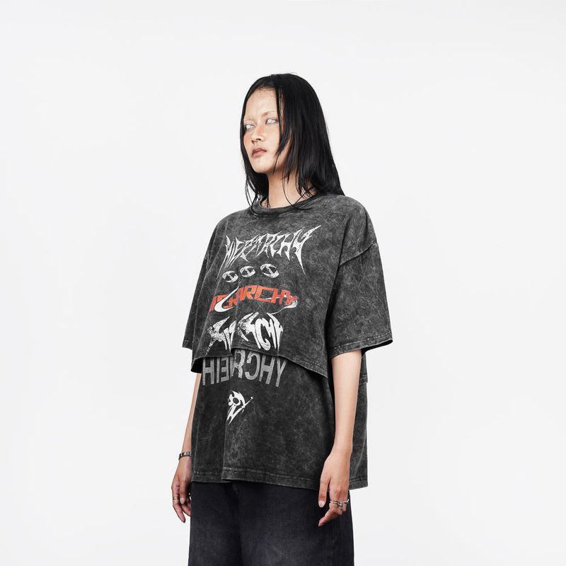 HIERARCHY STUDIOS ENE - Washed Black Layered ENE Boxy Oversized T-Shirt