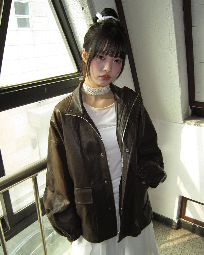 Marang Oversized Big-Pocket Leather Jacket