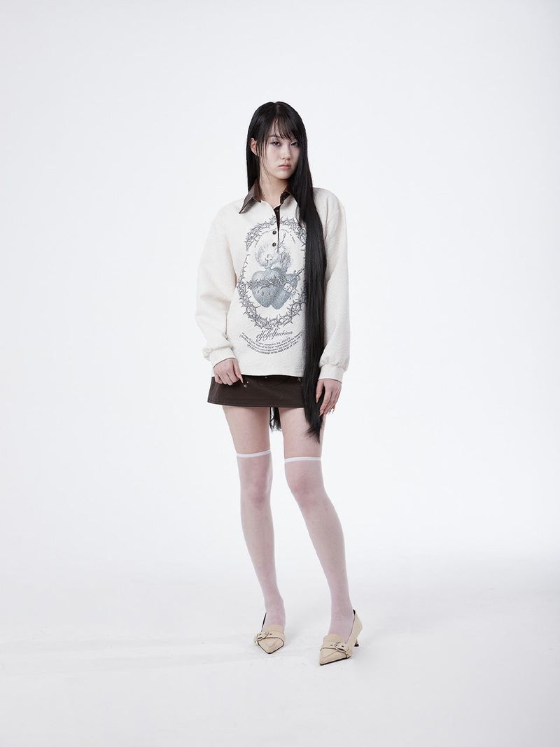JACQUARD LEATHER COLLAR SHIRTS [IVORY]