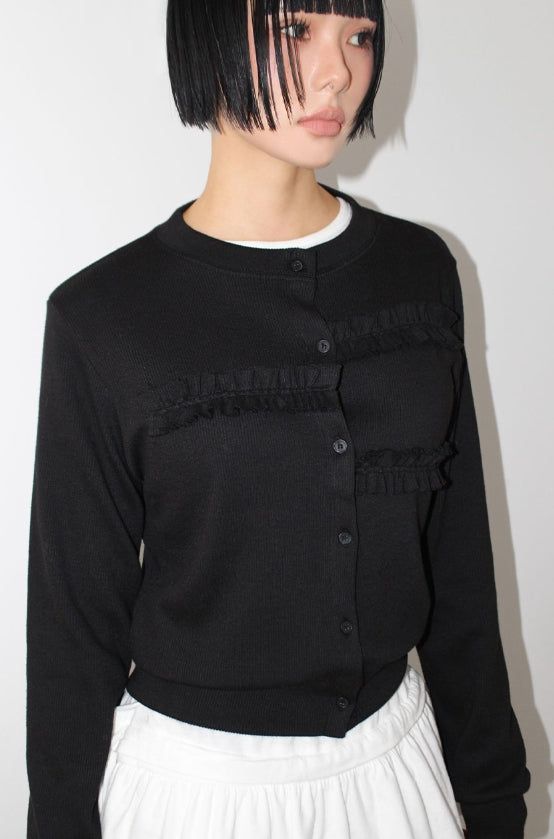 FRILL RIB KNIT CARDIGAN