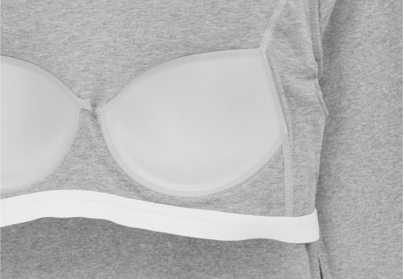 [B-BASIC] Soft U-neck Bra top Long-Sleeved T-shirt (Embedded)