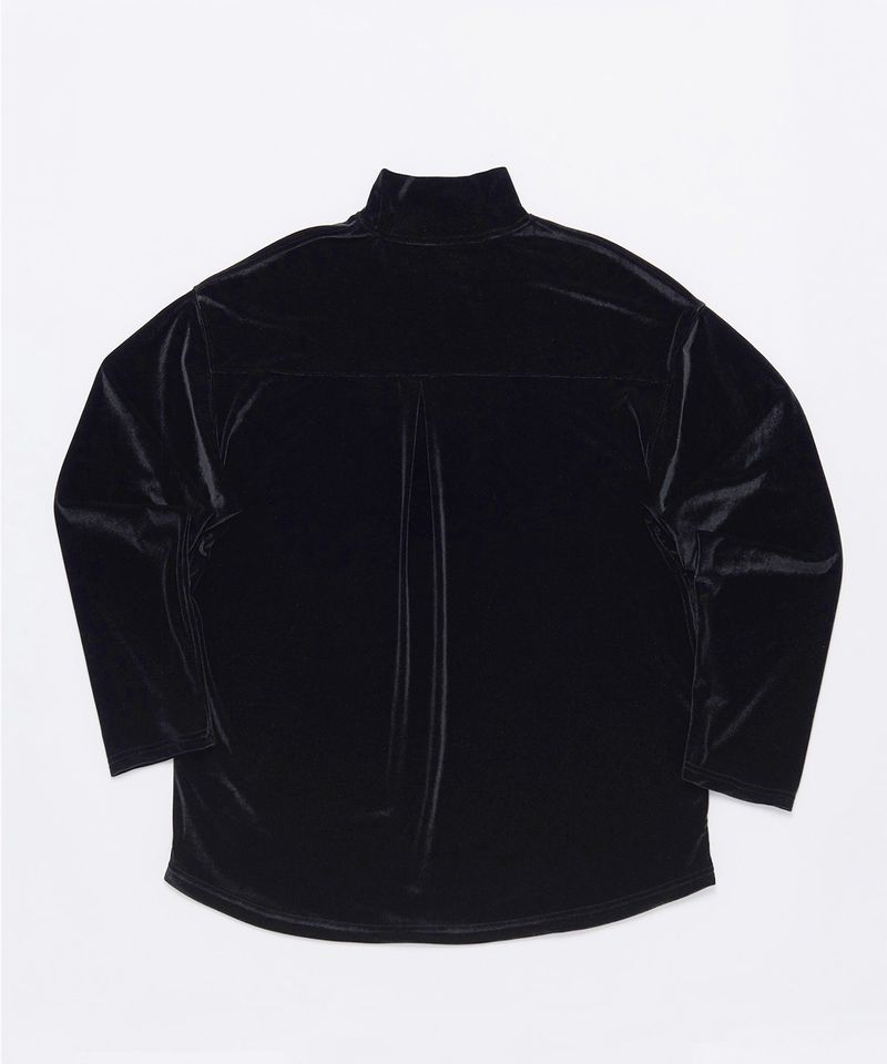 DROP-SHOULDER VELVET TURTLE-NECK TEE (Black)