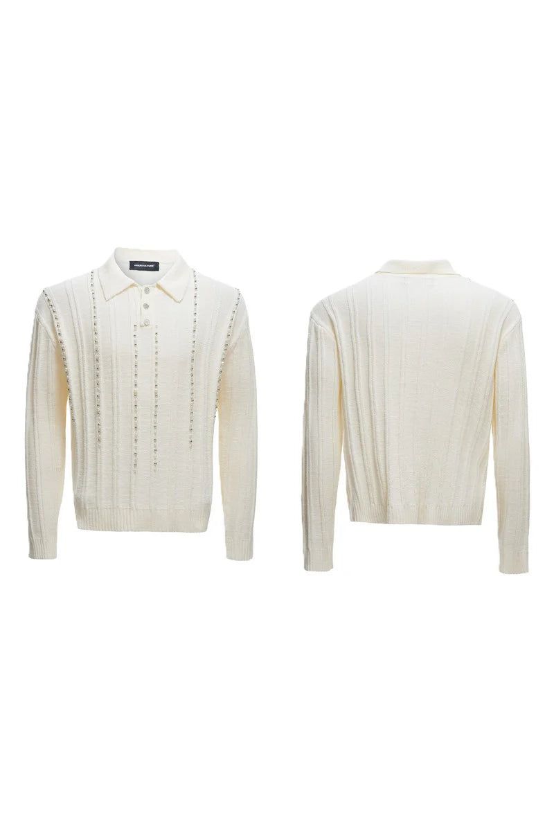 Pearl Detail Knit Polo Shirt