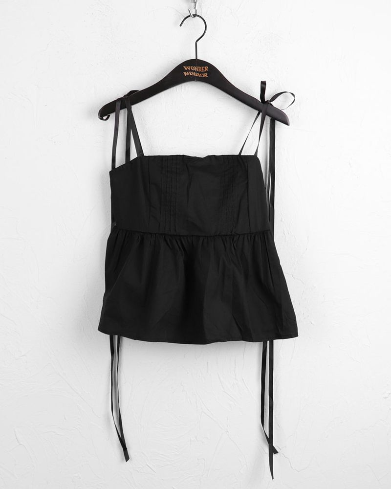 Tid pintuck flare ribbon string tank top blouse