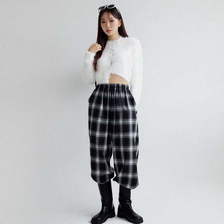 MUAH CHECK WIDE BANDING PANTS