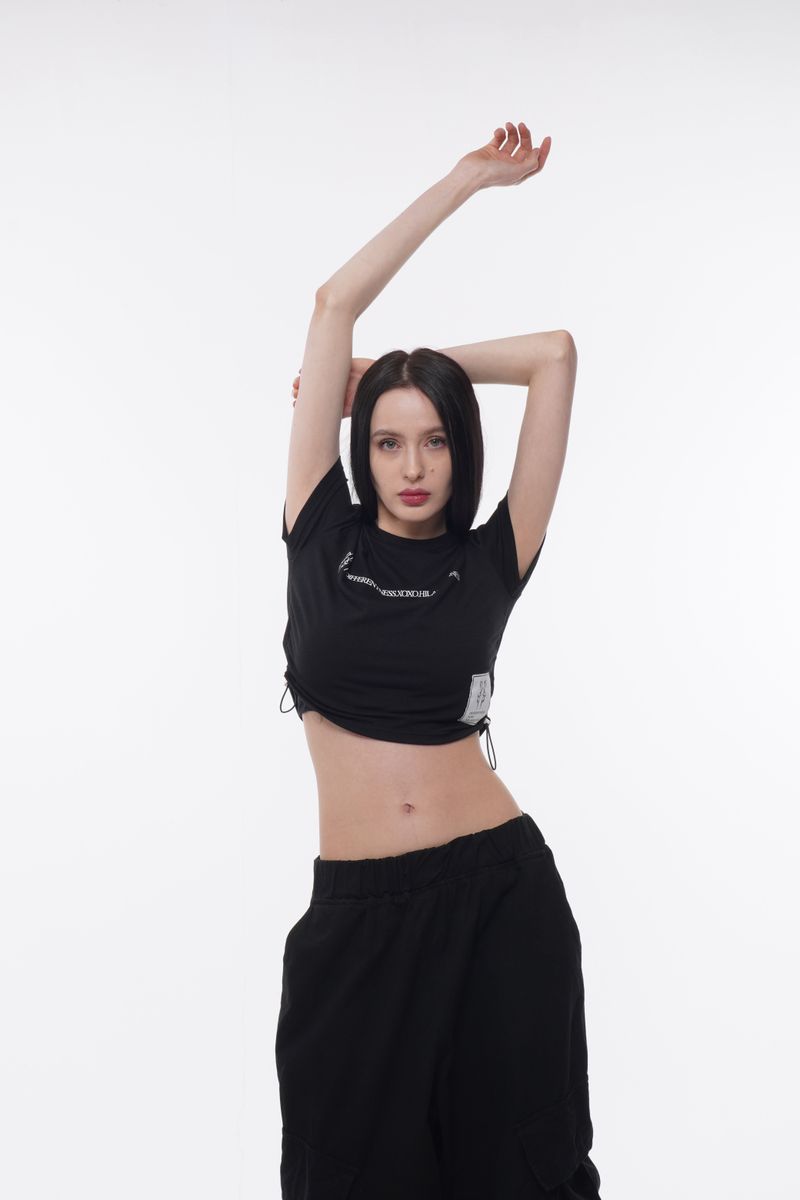 SLOGAN SIDE STRING CROP T-SHIRT