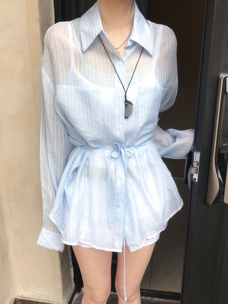 Back Note Back Strap Oversized Long Sleeve Shirt