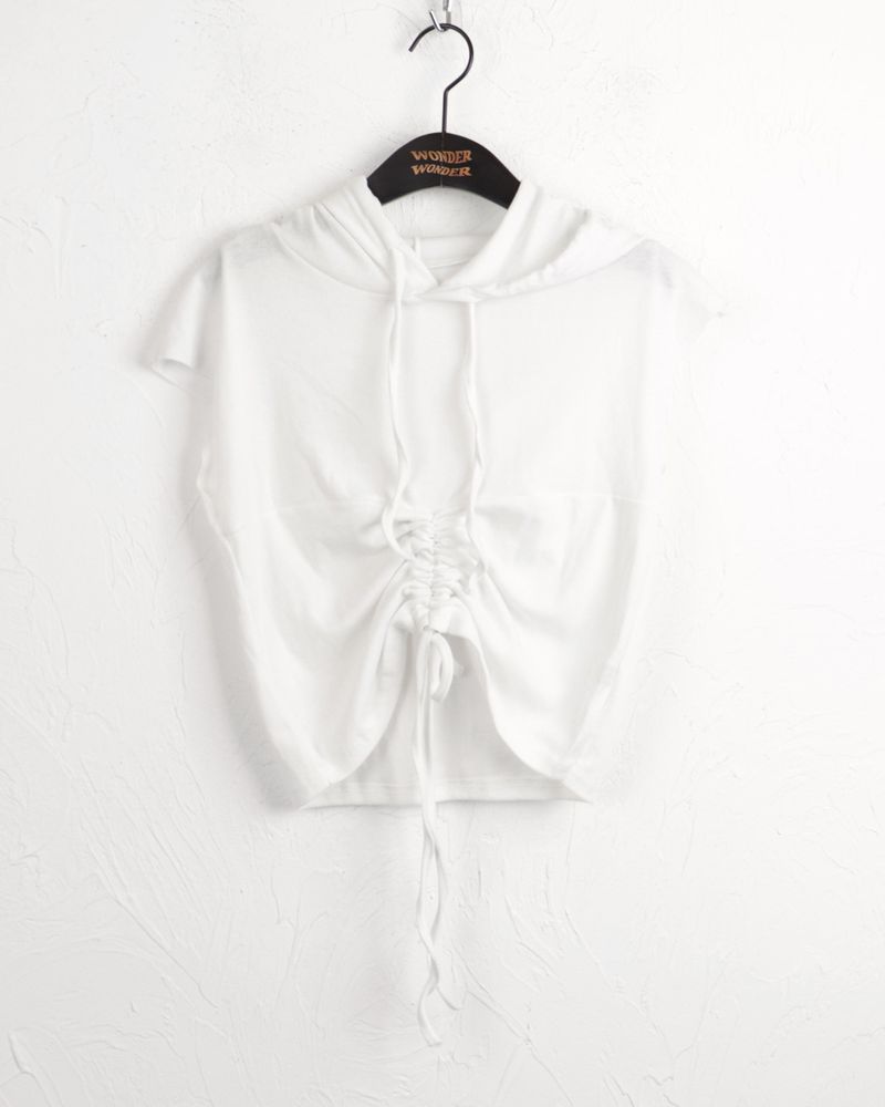 Ron's shirring string crop hooded tank top