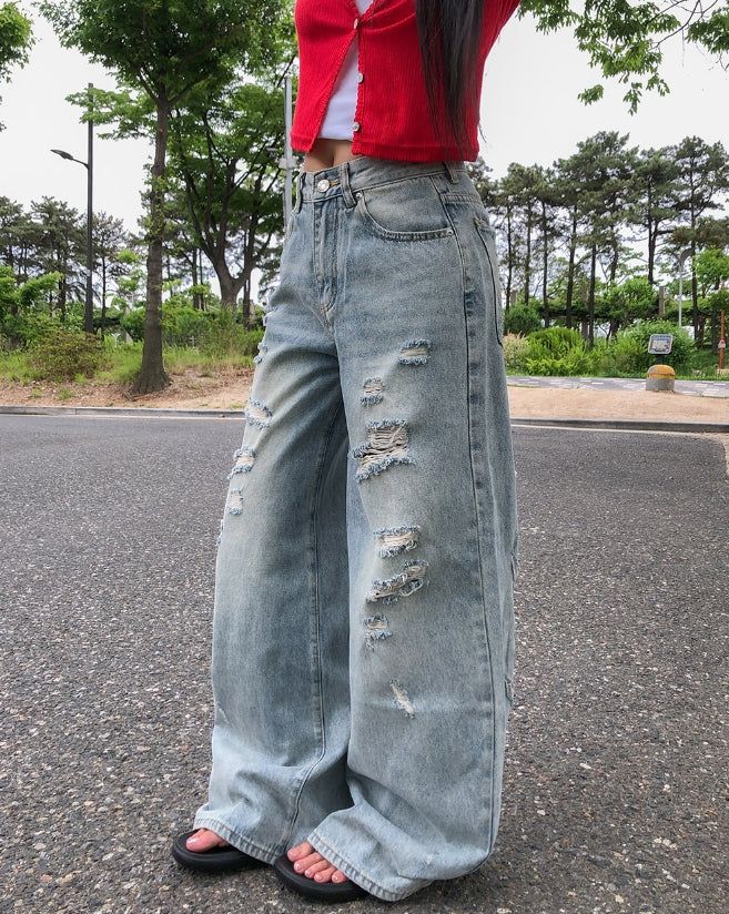 Becky Rough Damaged Denim Pants