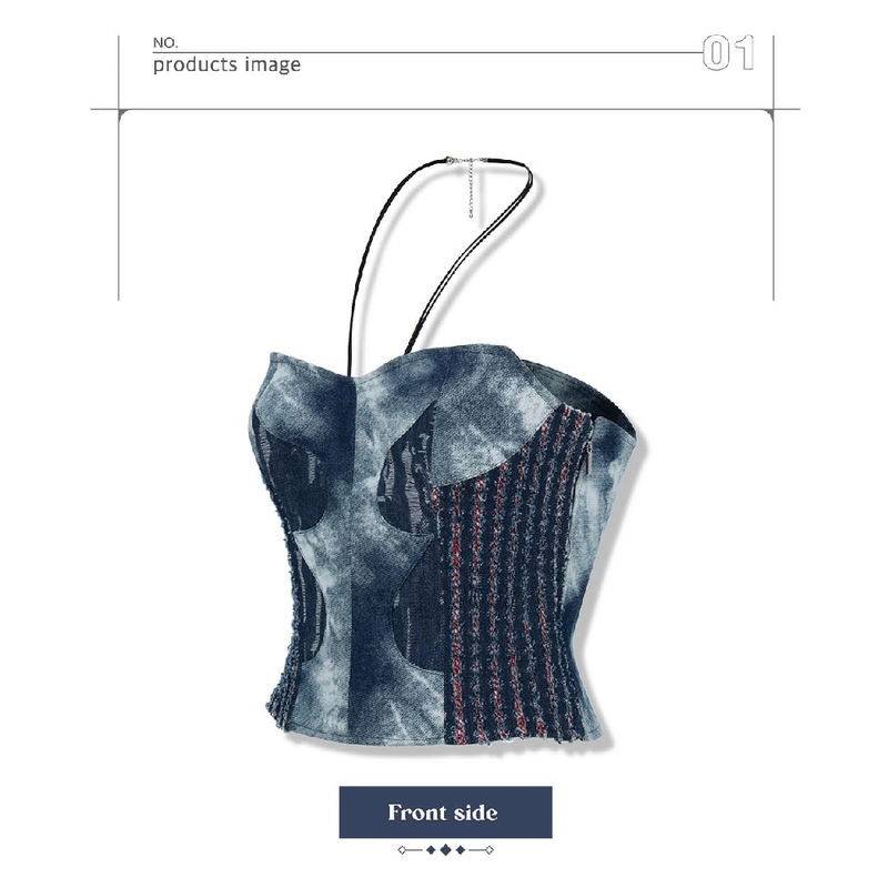 DENIM CORSET TUBE TOP_DEEP BLUE