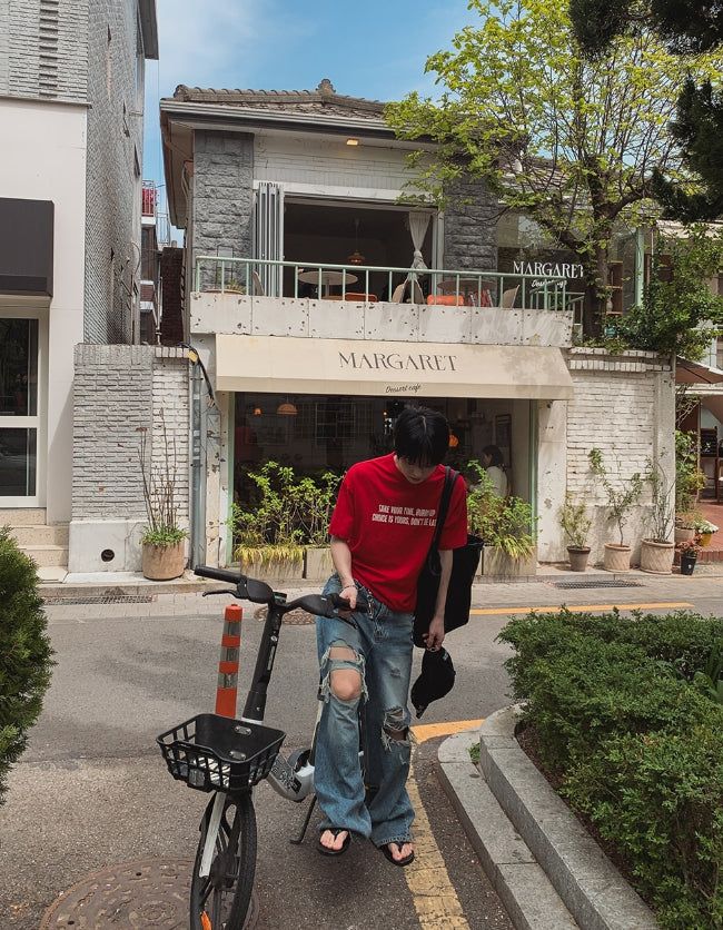 Road Damage Wide Denim Pants