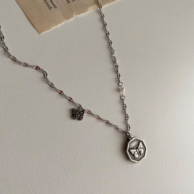 nvv Double Butterfly Hexagon Necklace