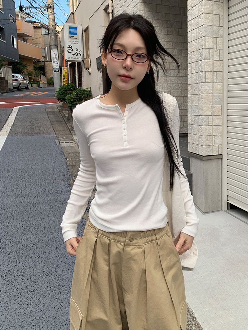 BUTTON RIBBED LONG SLEEVE (4C)