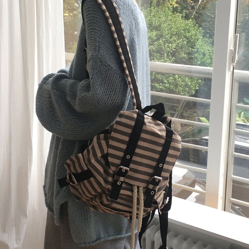 Molco Vintage Stripe Belt Pocket Backpack