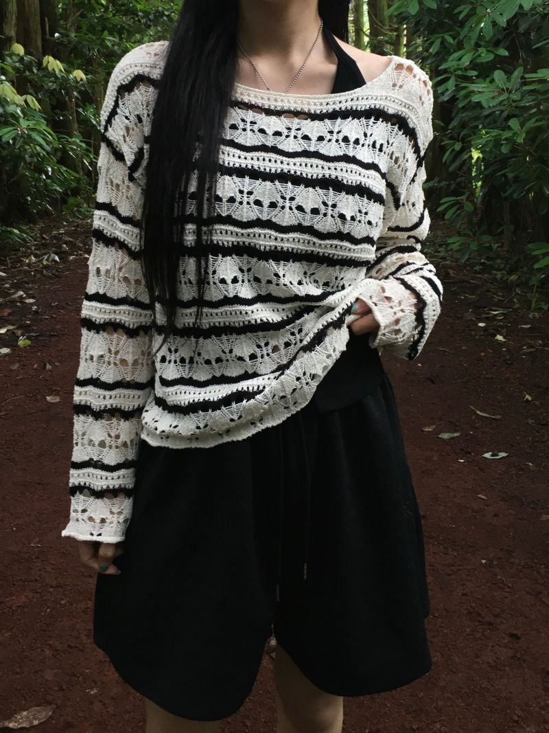 Ash boat neck striped mesh knit (5c)