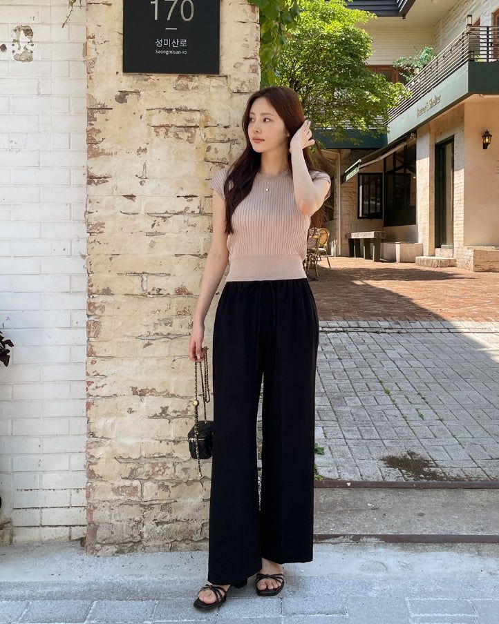 Mezelre Linen Banding Wide Slacks