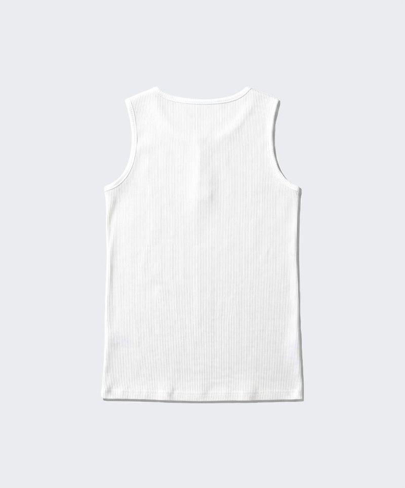 Ribbed Henley-Neck Sleeveless Top White