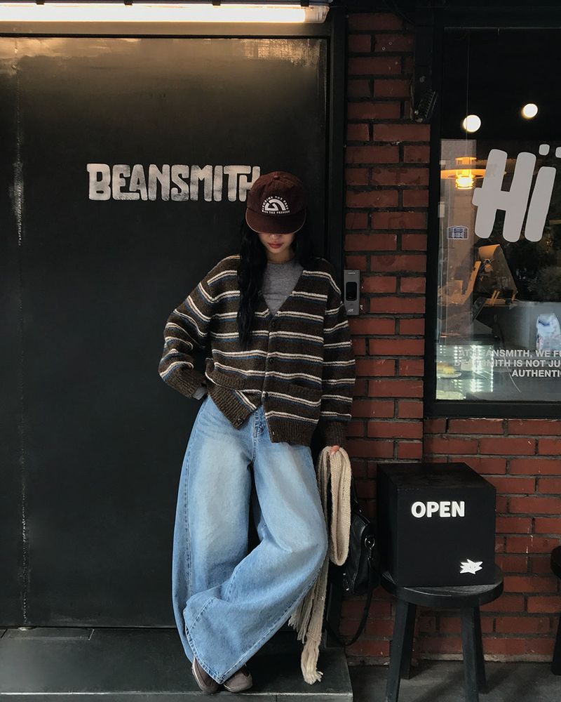 [ORIGINAL] Sand Stripe Oversized Wool Cardigan