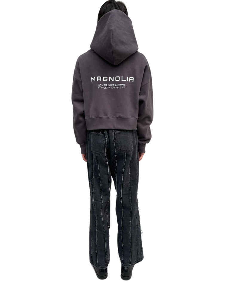 プリントクロップドフーディ / Print Cropped Hoodie-CHARCOAL