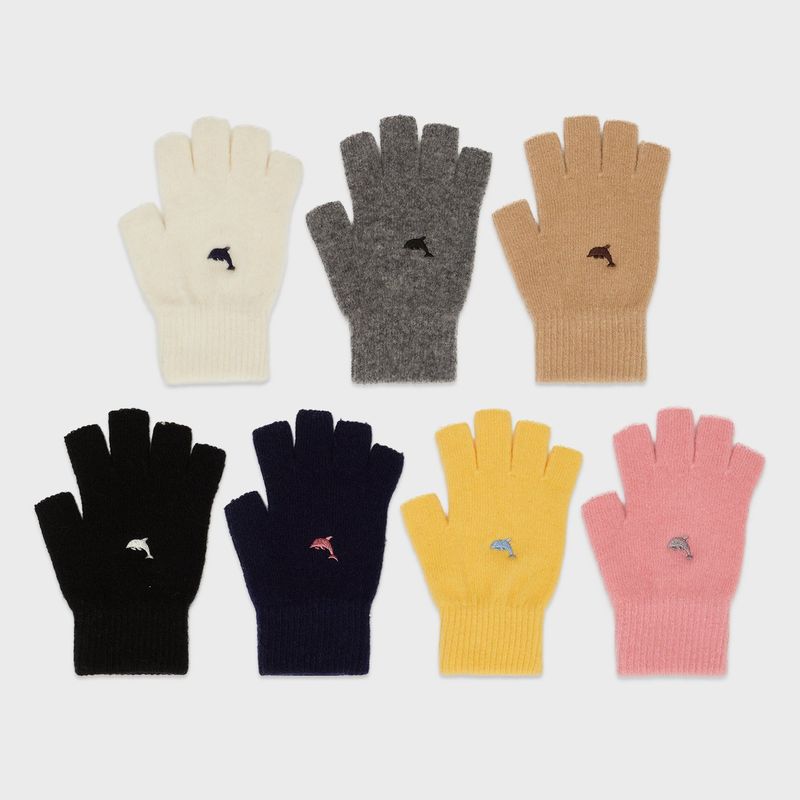 Dolphin embroidery fingerless wool gloves