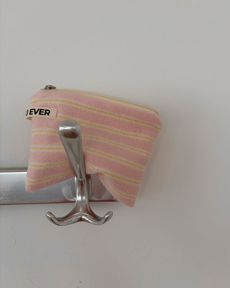 Terry candy stripe flat pouch - pink , S size