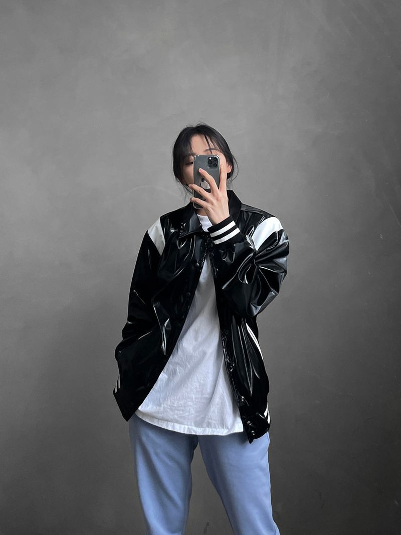 ASCLO Shine Leather Varsity Jacket (3color)