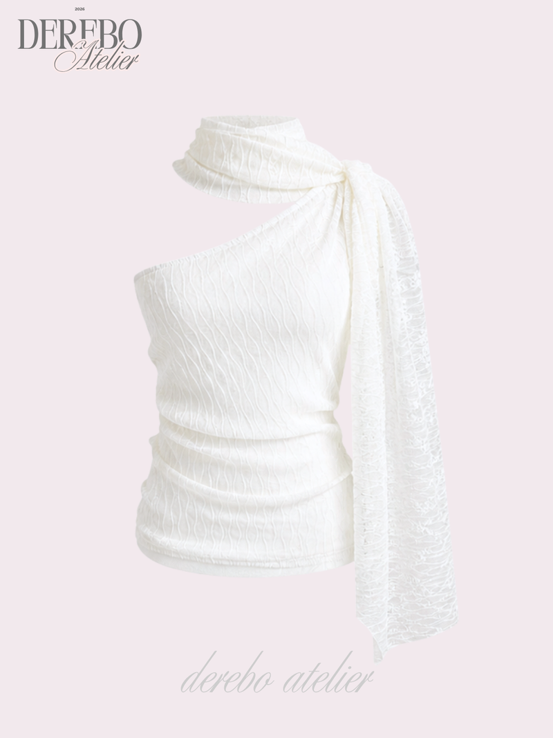 White Jane Scarf Unbalanced Blouse