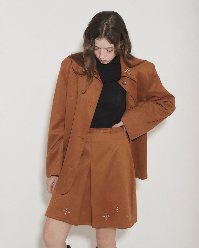 FAUX SUEDE STUDS MINI SKIRT [BROWN]