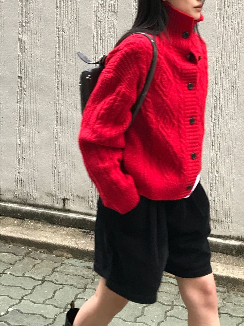 Wool fisher high neck cardigan 