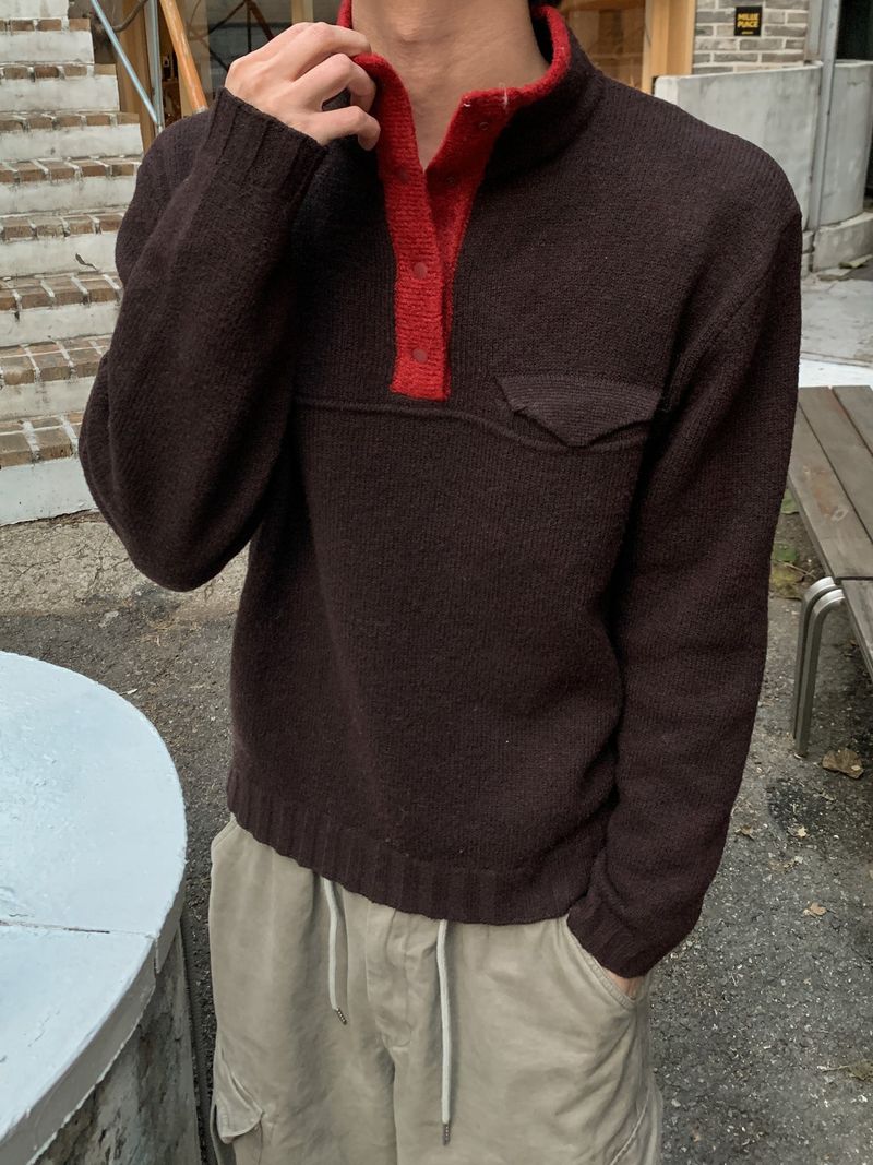 Chil Pocket Half-Neck Button Knit