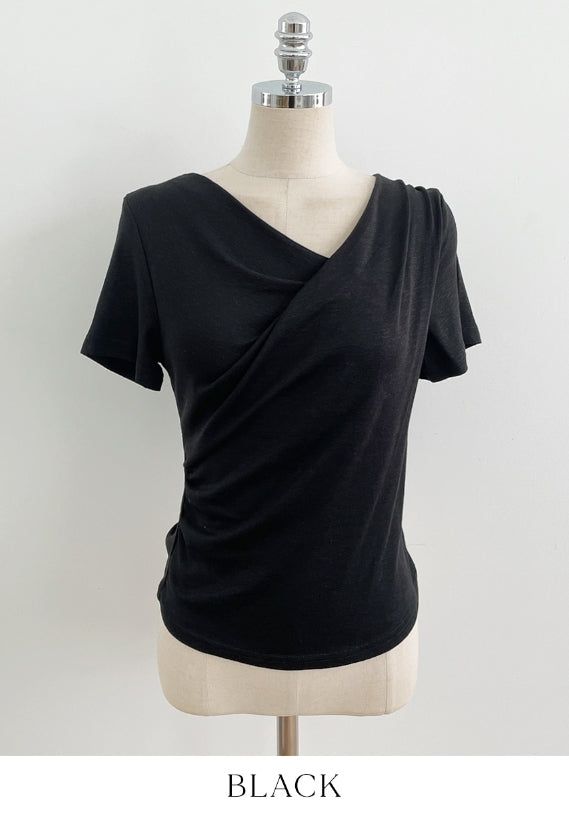 Kelly Unbalanced Drape Short Sleeve Tee-Blouse