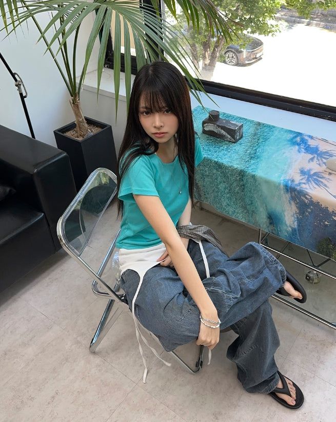 Medin Curved Linen Denim Pants