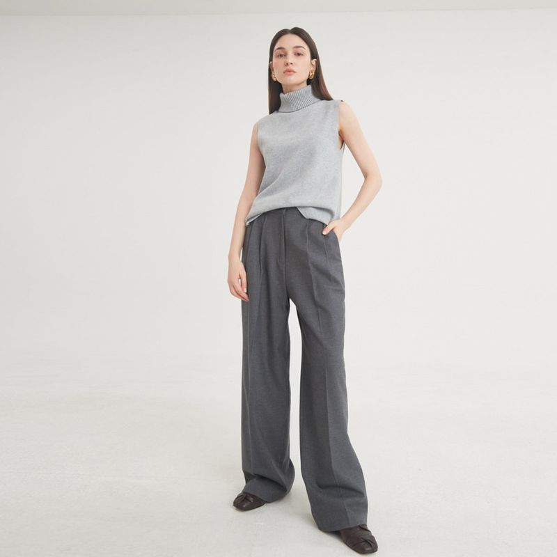 FREIHEIT(フライハイト)の「Two-Tuck Button Wide Wool Pants (Charcoal)(Pants)」