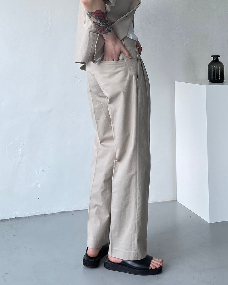ECT linen two-tuck long pants slacks (2 colors)