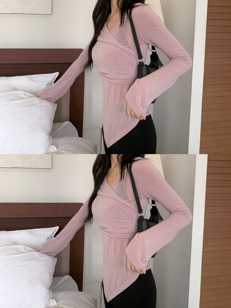 Berre Wrap Shirring Asymmetric Long Sleeve Tee