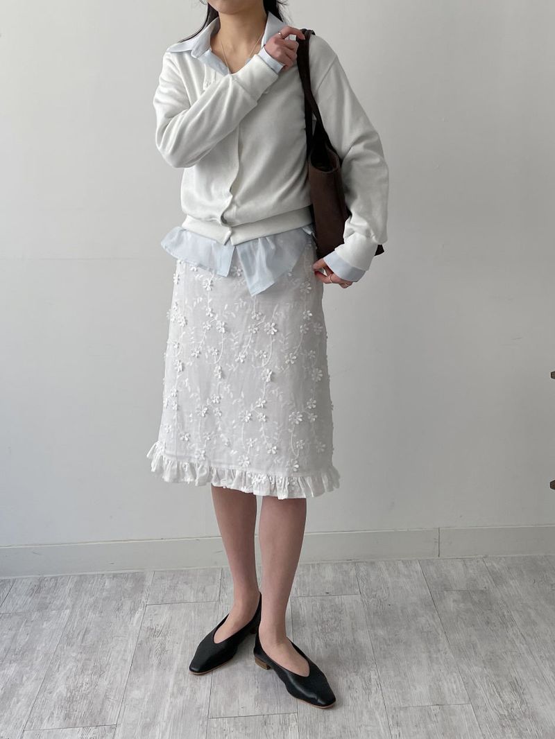 Popcorn Flower Frill Midi Skirt
