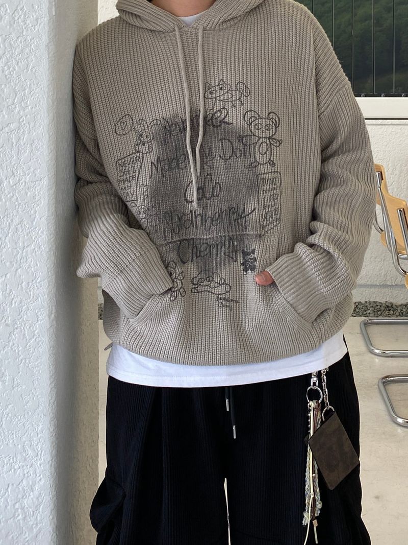 Bear Printing Hooded Knit (3color)
