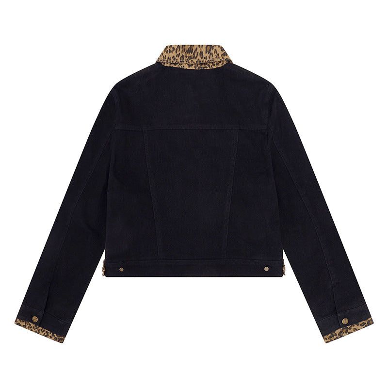 Cleo Leopard Trim Denim Jacket
