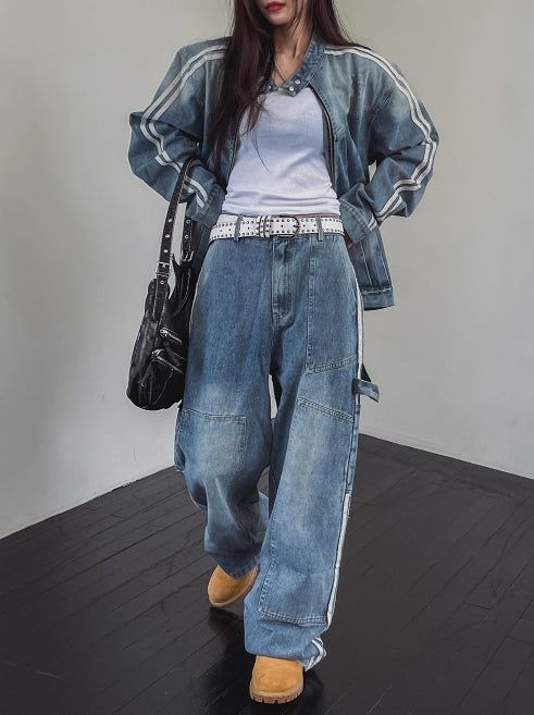 Wings Track Gradient Pinch Denim Jacket