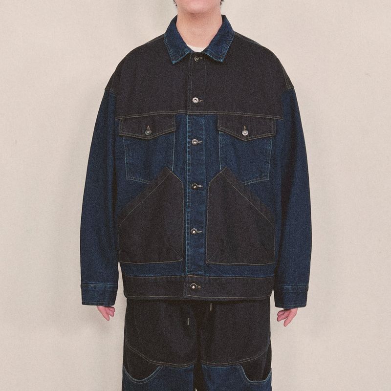 panel mix denim trucker jacket_blue