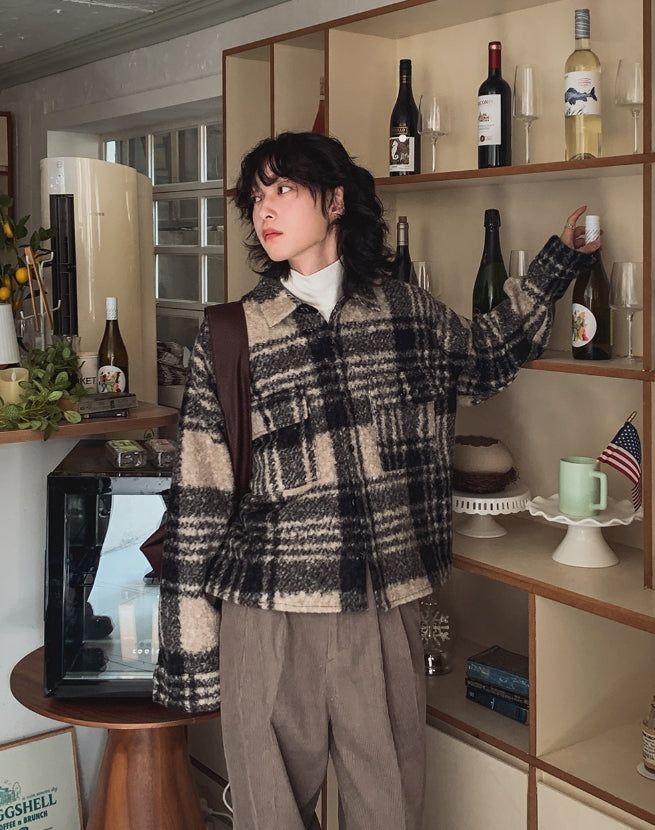 Bronte wool checked crop jacket