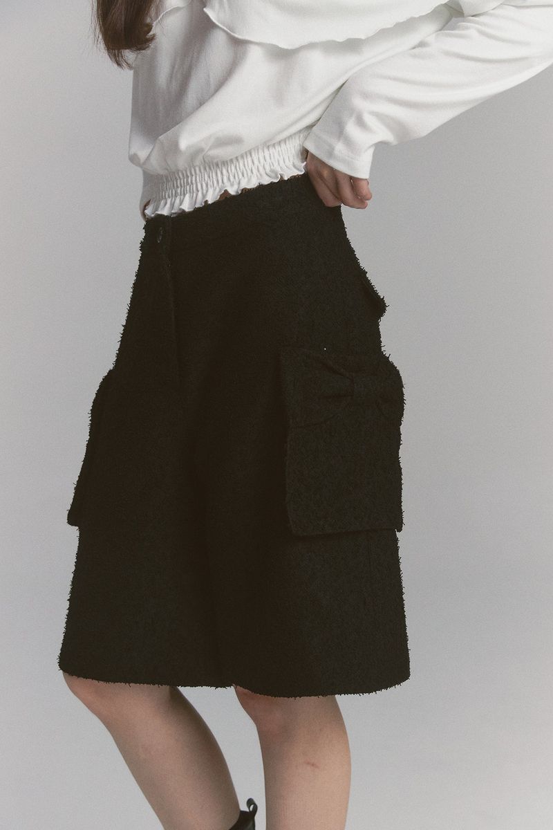Ribbon Tweed Bermuda Pants Black