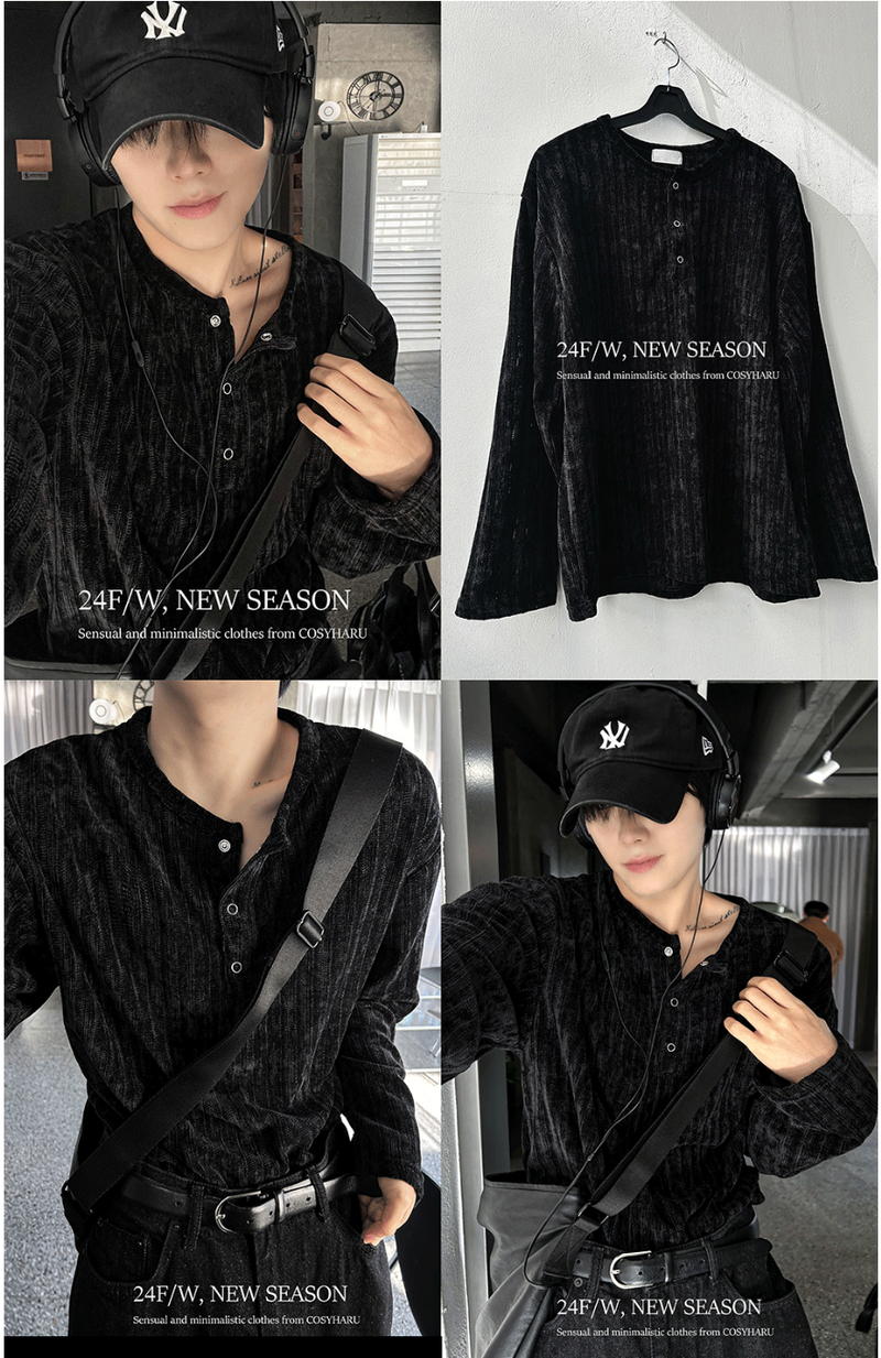 velia corduroy button henly-neck