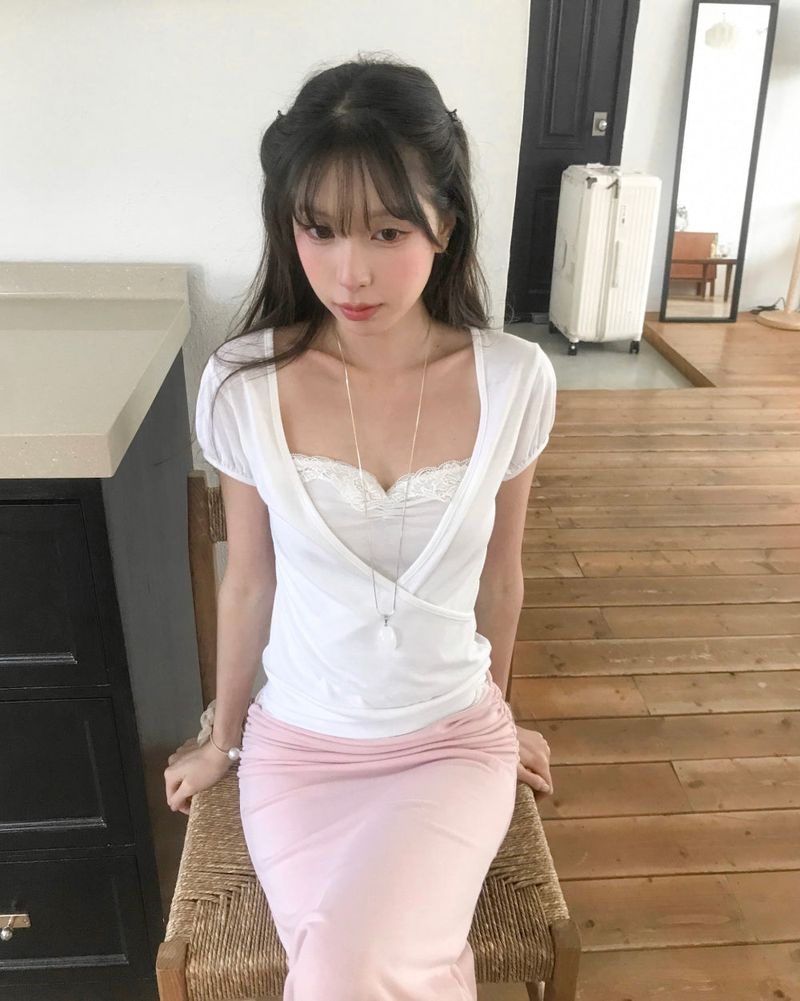 cloudemotion（クラウドエモーション）の「plumpy wrap lace glam top（Tops）」